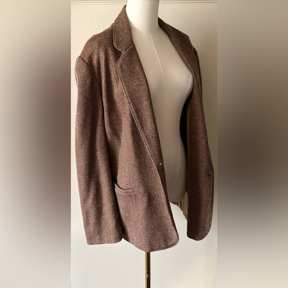 Vintage Brown Tan‎ Neutral Herringbone Wool Blazer Classic Equestrian Old Money - Picture 7 of 16